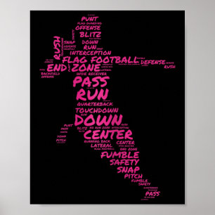 Girls Flagga Football Player Ord Art Typography Poster
