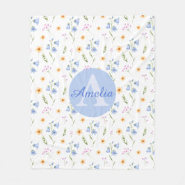 Girls Floral Pattern Monogram Name Kids Blanket Fleecefilt