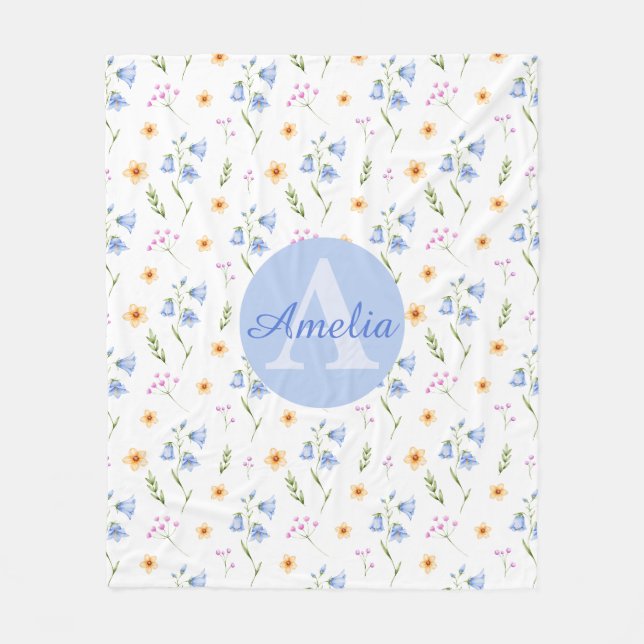 Girls Floral Pattern Monogram Name Kids Blanket Fleecefilt (Framsidan)