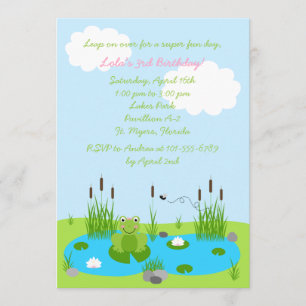 Girls Froggie Pond 5x7-inbjudan Inbjudningar