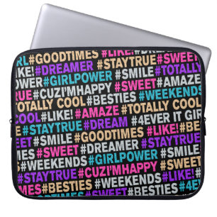Girls Gift Bright Glitter Hashtags Positive Ord Laptop Fodral