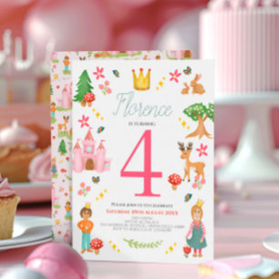 Girls Girly Rosa Fairytale Princess Barns födelsed Inbjudningar