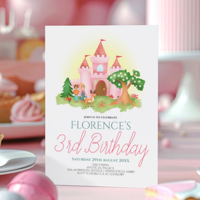 Girls Girly Rosa Princess Fairytale Barns födelsed Inbjudningar (Skapare uppladdad)