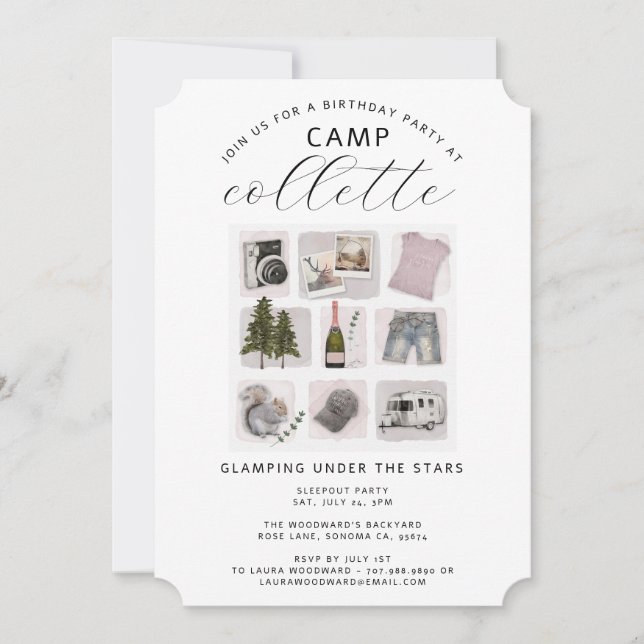 Girls Glamping Party Helg Inbjudningar (Framsida)