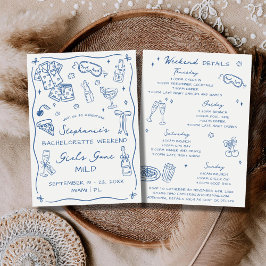 Girls Gone Mild Bachelorette Party Itinerary Blue Inbjudningar