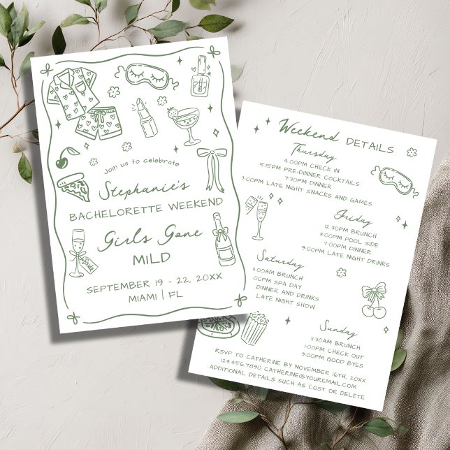 Girls Gone Mild Bachelorette Party Itinerary Sage Inbjudningar (Skapare uppladdad)