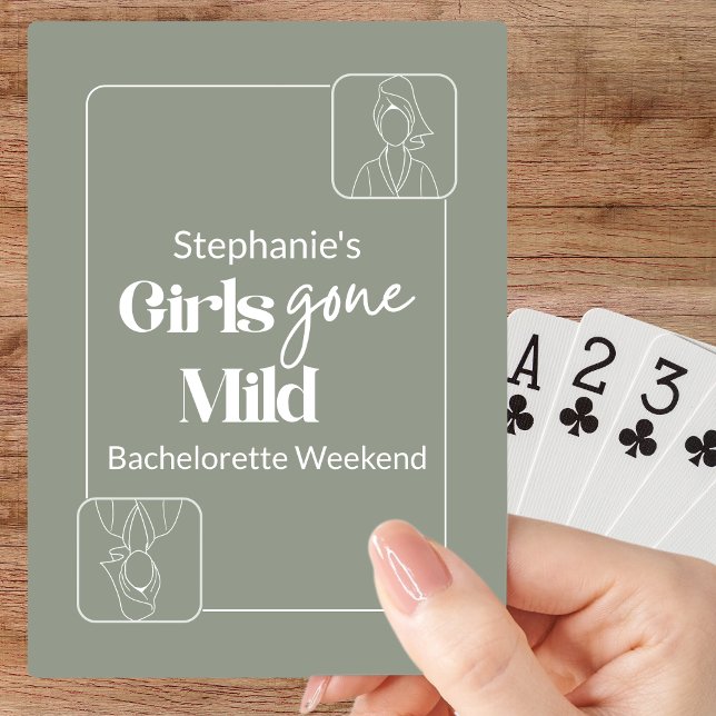 Girls Gone Mild Chic Sage Bachelorette Spa Weekend Casinokort (Custom Girls Gone Mild Hand Drawn Sage Bachelorette Slumber Party Weekend Classic Playing Cards)
