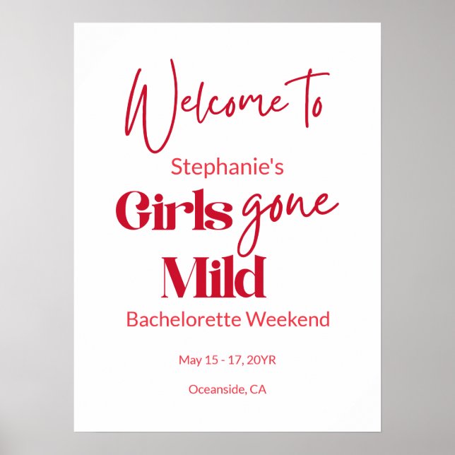 Girls Gone Mild Modern Bachelorette Beach Weekend Poster (Framsidan)