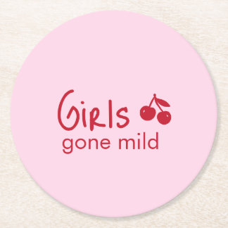 Girls Gone Mild Pink and Cherry Red Bachelorette   Underlägg Papper Rund