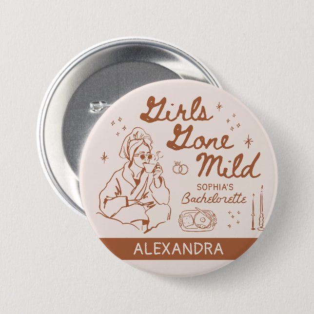 Girls Gone Mild Sängkammarmössa för Hen Party Badr Knapp (Framsida & baksida)