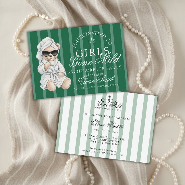 Girls Gone Mild Spa Bear Bachelorette Inbjudningar (Not every bachelorette party needs to be wild—and that’s exactly the vibe of Girls Gone Mild!)