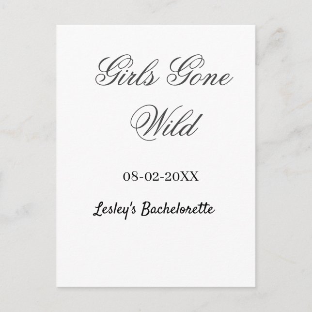 Girls Gone wild Bachelorette party name date bride Vykort (Framsida)
