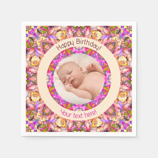 Girls Grattis på födelsedagen sommartid Rosa Star  Pappersservett (Framsidan)