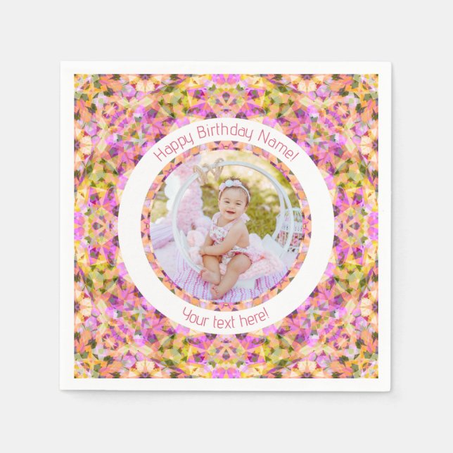 Girls Grattis på födelsedagen sommartid Rosa Star  Pappersservett (Framsidan)