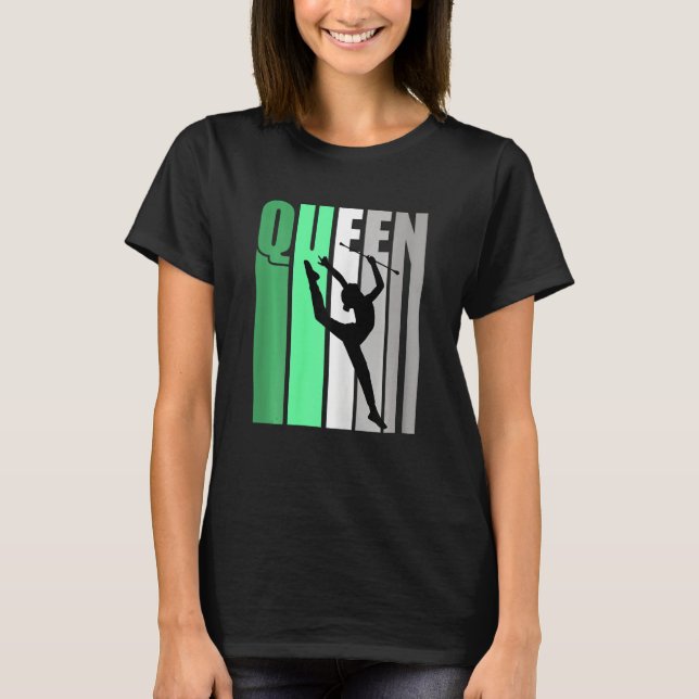 Girls Green Retro Rhythmic Gymnastics Queen Daught T Shirt (Framsida)