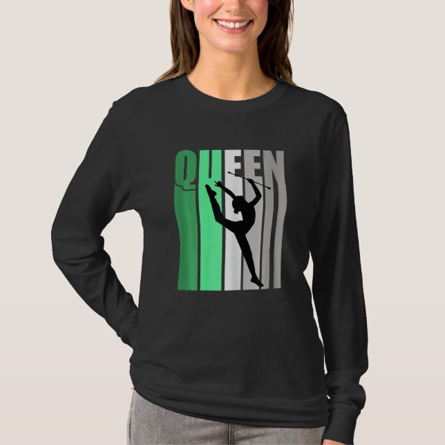 Girls Green Retro Rhythmic Gymnastics Queen Daught T Shirt (Framsida)