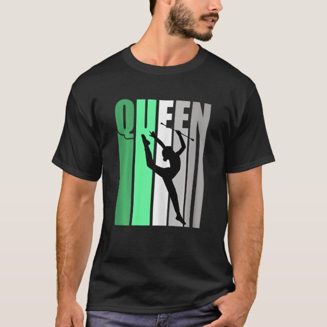 Girls Green Retro Rhythmic Gymnastics Queen Daught T Shirt (Framsida)
