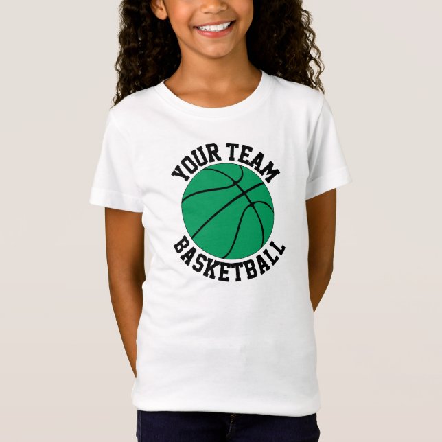 Girls Grönt Basketball Team Namn, Player och numme T Shirt (Framsida)