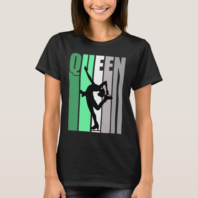 Girls Grönt Retro Ice Skating Queen Birthday Daugh T Shirt (Framsida)