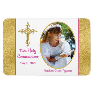 Girls Guld White Rosa Heliga Communion Photo Magne Magnet