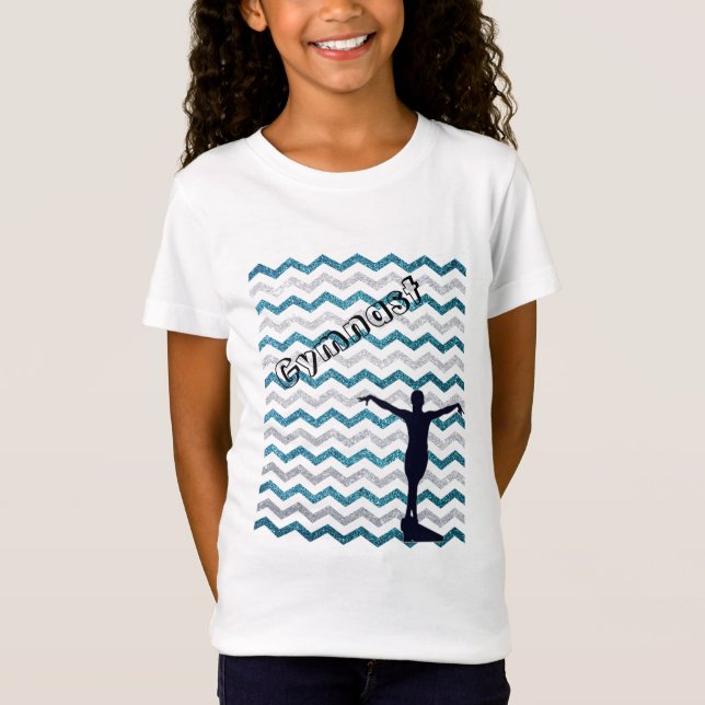 Girls Gymnast Chevron Gymnastics T-Shirt (Framsida)