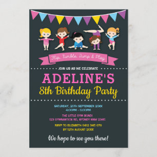 Girls Gymnastic Birthday Gym Party Rosa Chalkboard Inbjudningar