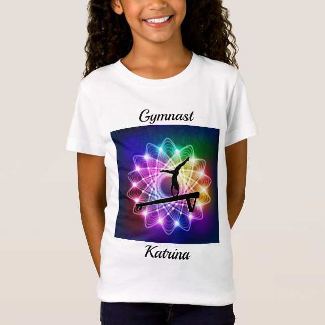 Girls Gymnastics Balance Beam Personlig T-Shirt (Framsida)