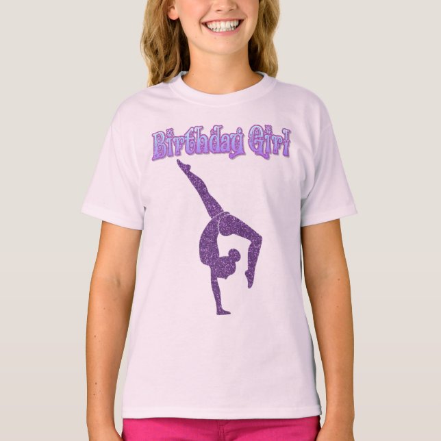 Girls Gymnastics Birthday Girl T-Shirt (Framsida)