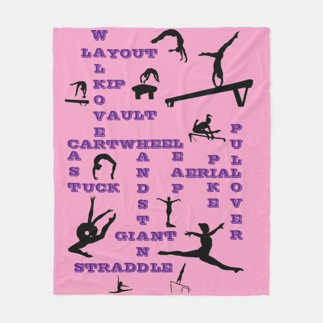 Girls Gymnastics Crossword Fleece Blanket (Framsidan)