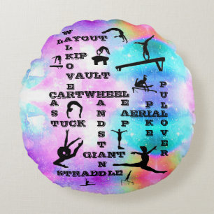 Girls Gymnastics Crosswords Round Pillow Rund Kudde