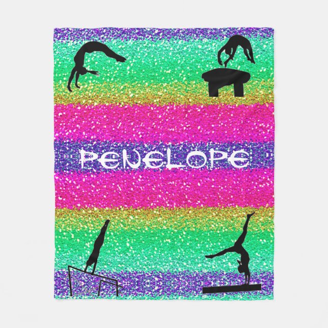 Girls Gymnastics Events Rainbow Gnistra Blanket Fleecefilt (Framsidan)