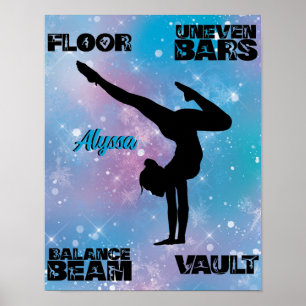 Girls Gymnastics Golv, Pub, Beam, Vault Pastel Poster