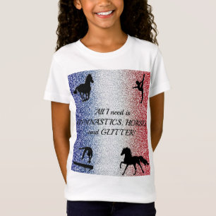 Girls Gymnastics, Horses, Glitter Patriotic T Shirt
