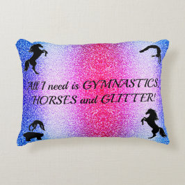 Girls Gymnastics, Horses, Glitter Personlig Prydnadskudde