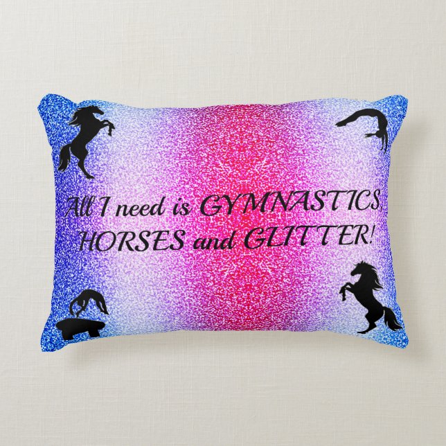 Girls Gymnastics, Horses, Glitter Personlig Prydnadskudde (Framsidan)