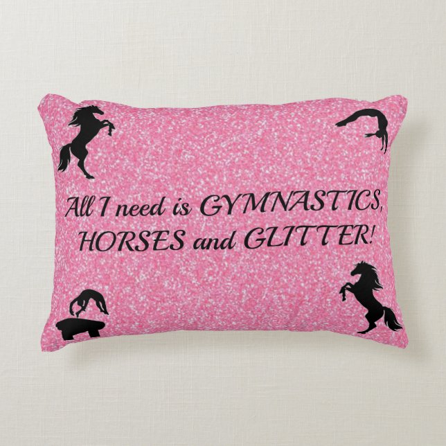 Girls Gymnastics, Horses, Glitter Personlig Prydnadskudde (Framsidan)