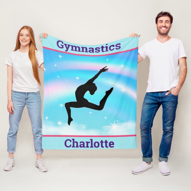 Girls Gymnastics Leap Rainbow Clouds Fleecefilt (På plats)