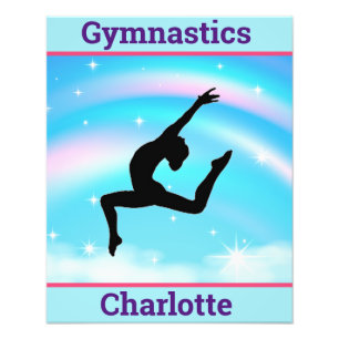 Girls Gymnastics Leap Rainbow Clouds Fototryck