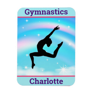 Girls Gymnastics Leap Rainbow Clouds Magnet