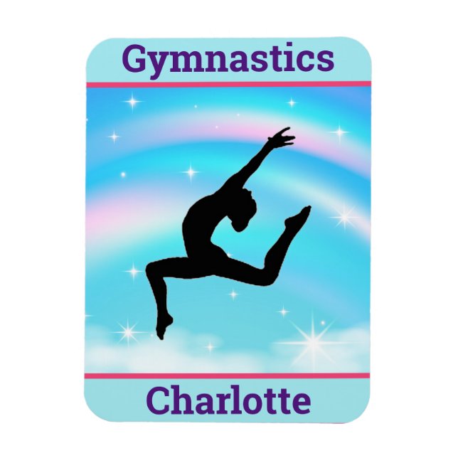 Girls Gymnastics Leap Rainbow Clouds Magnet (Vertikal)
