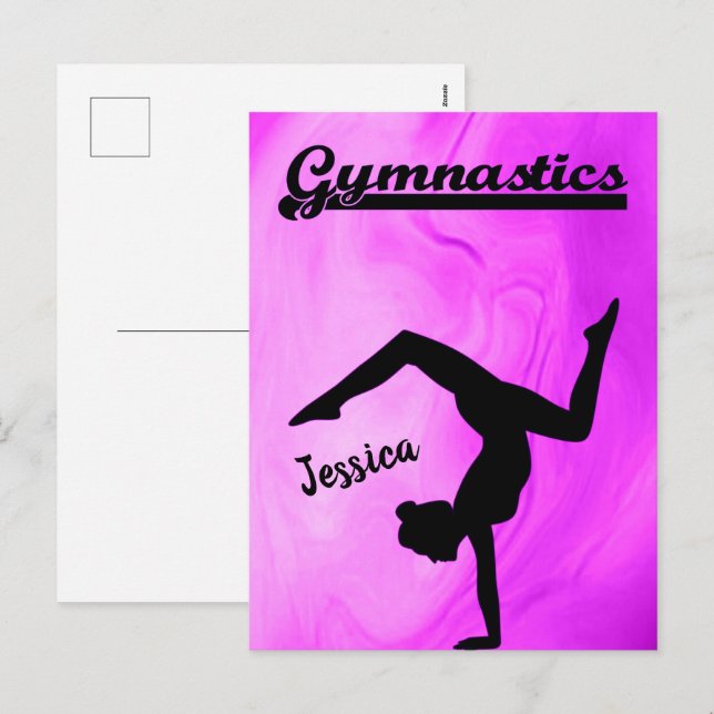 Girls Gymnastics Lila Swirl Personlig Helg Vykort (Fram/baksida)