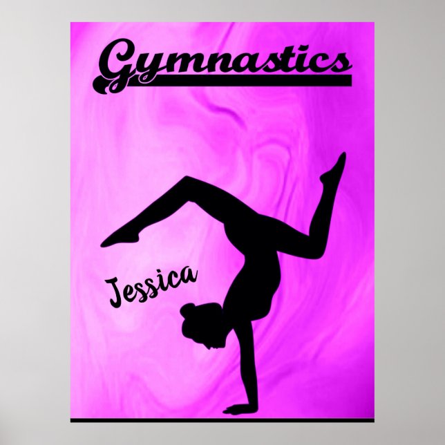 Girls Gymnastics Lila Swirl Personlig Poster (Framsidan)