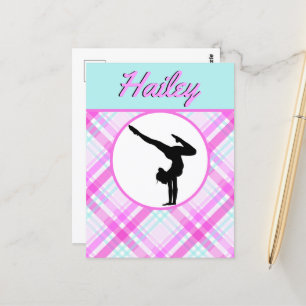 Girls Gymnastics Pastel Pinks and Teals Vykort