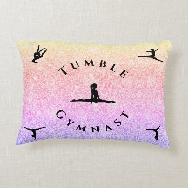 Girls Gymnastics Pillow - Rainbow - Anpassat namn Prydnadskudde (Baksidan)