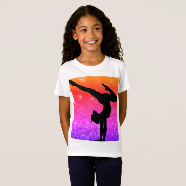 Girls Gymnastics Rainbow Gymnast T-Shirt (Hel framsida)