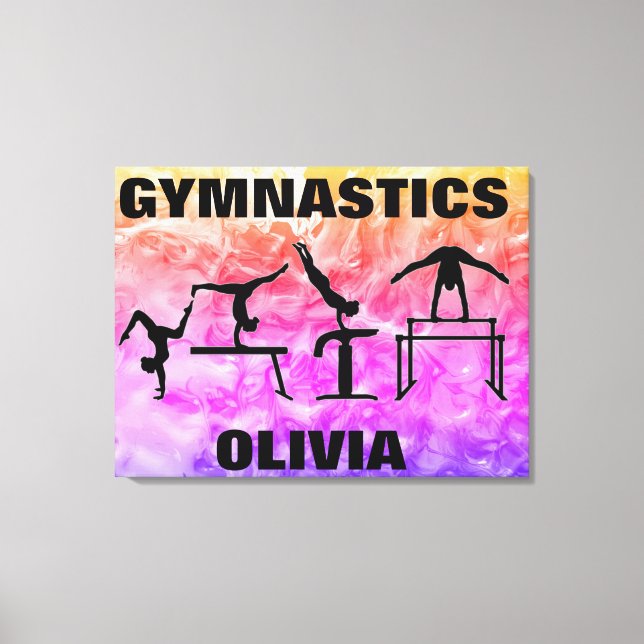 Girls Gymnastics Rainbow Swirls Canvastryck (Framsida)