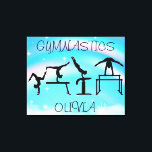 Girls Gymnastics Rainbow Swirls Canvastryck<br><div class="desc">Vackra virrvarr från färg! Den här designen säger gymnastik och är också personlig med namn i din gymnast! Har 4 vackra gymnastik-silhouettes vardera som deltar i olika arrangemang i gymnastik.</div>