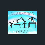 Girls Gymnastics Rainbow Swirls Canvastryck<br><div class="desc">Vackra virrvarr från färg! Den här designen säger gymnastik och är också personlig med namn i din gymnast! Har 4 vackra gymnastik-silhouettes vardera som deltar i olika arrangemang i gymnastik.</div>