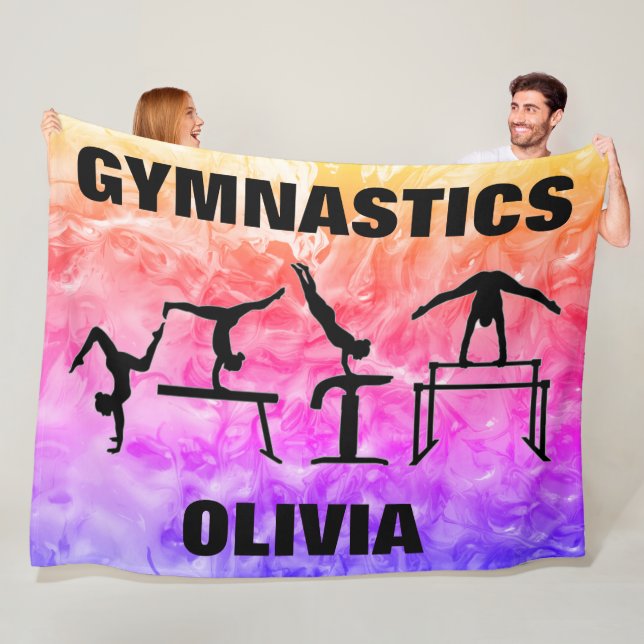 Girls Gymnastics Rainbow Swirls Fleece Blanket (På plats)