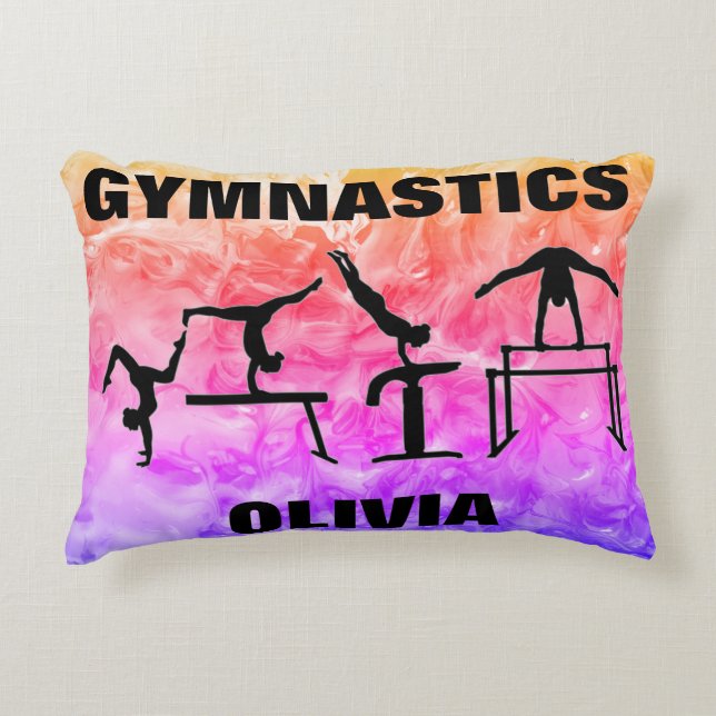Girls Gymnastics Rainbow Swirls Prydnadskudde (Framsidan)